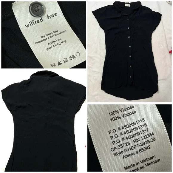 Wilfred ARITZIA Black 100% Viscose Button-Up Mini Shirt Dress Size XXS - Picture 2 of 2